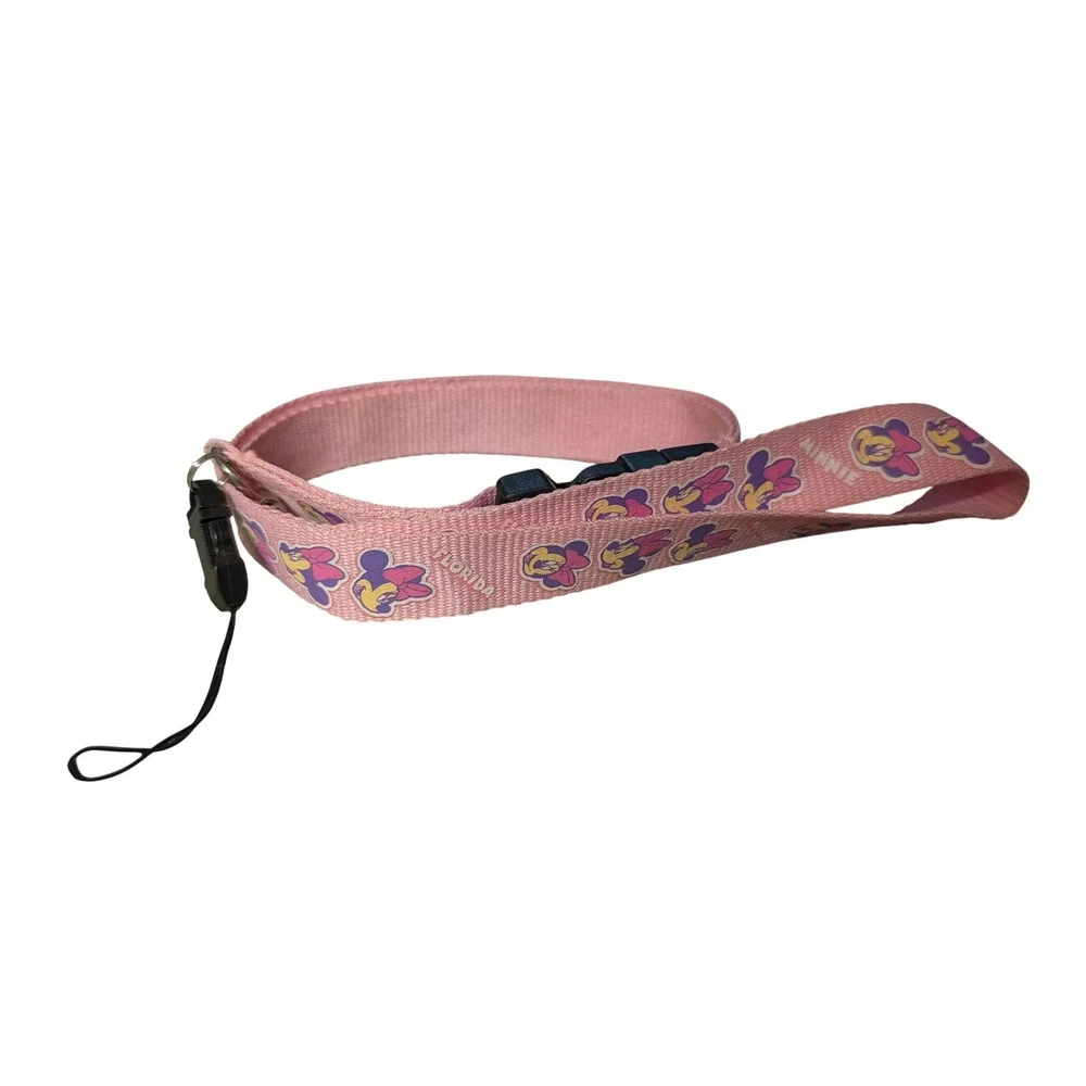 Disney Minnie Mouse Florida Pink Lanyard ID Key Holder Buckle Release Strap